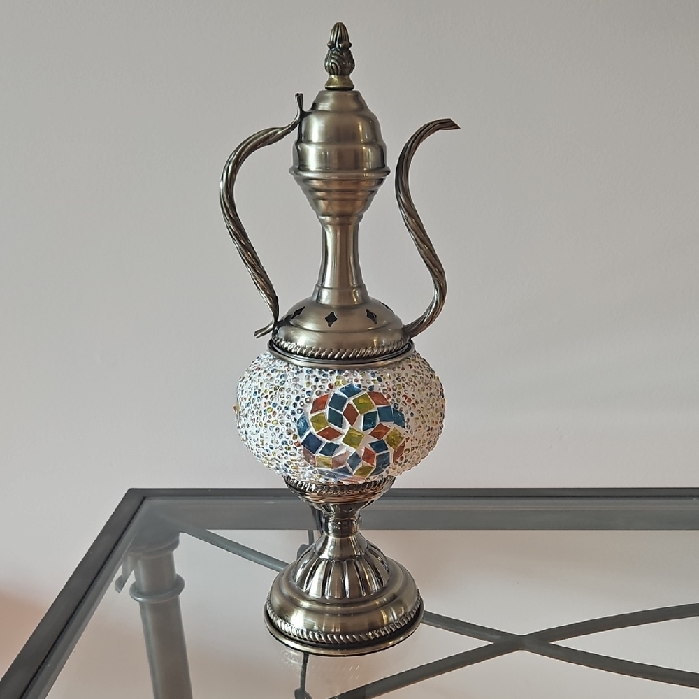 Mosaic Metal Pitcher with Colorful Design